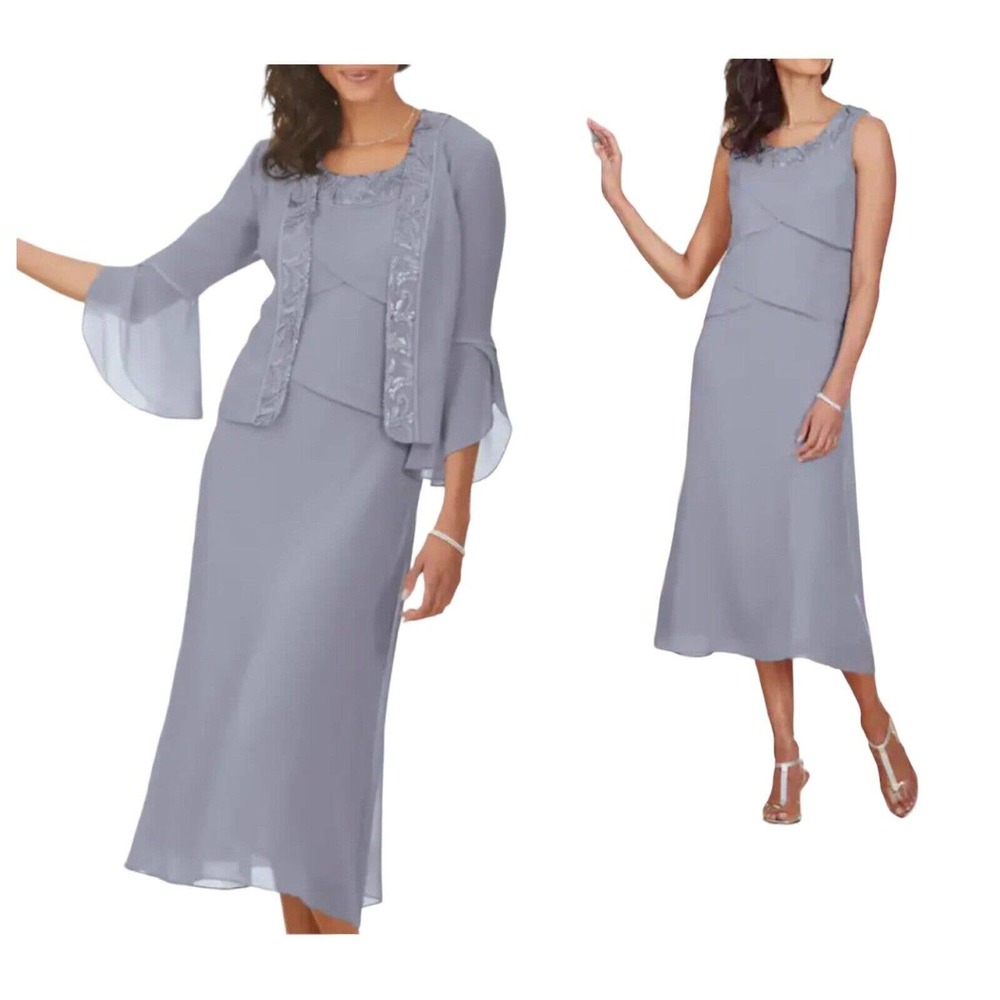 Midnight Velvet Gray Formal Cocktail Wedding Party Jacket Dress Set Church Suit